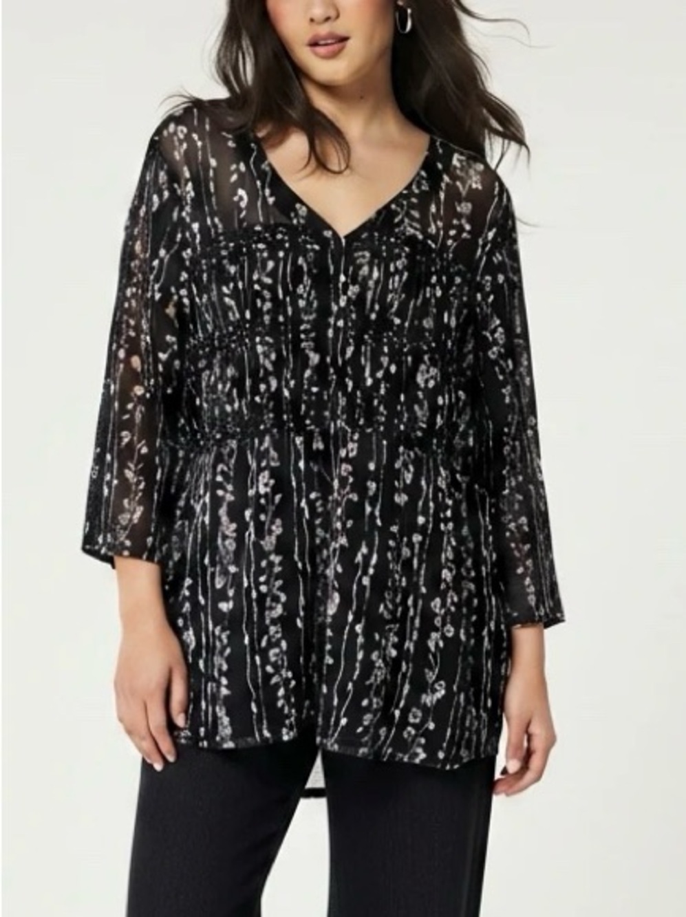 Maurices Black Floral Long Sleeve Blouse